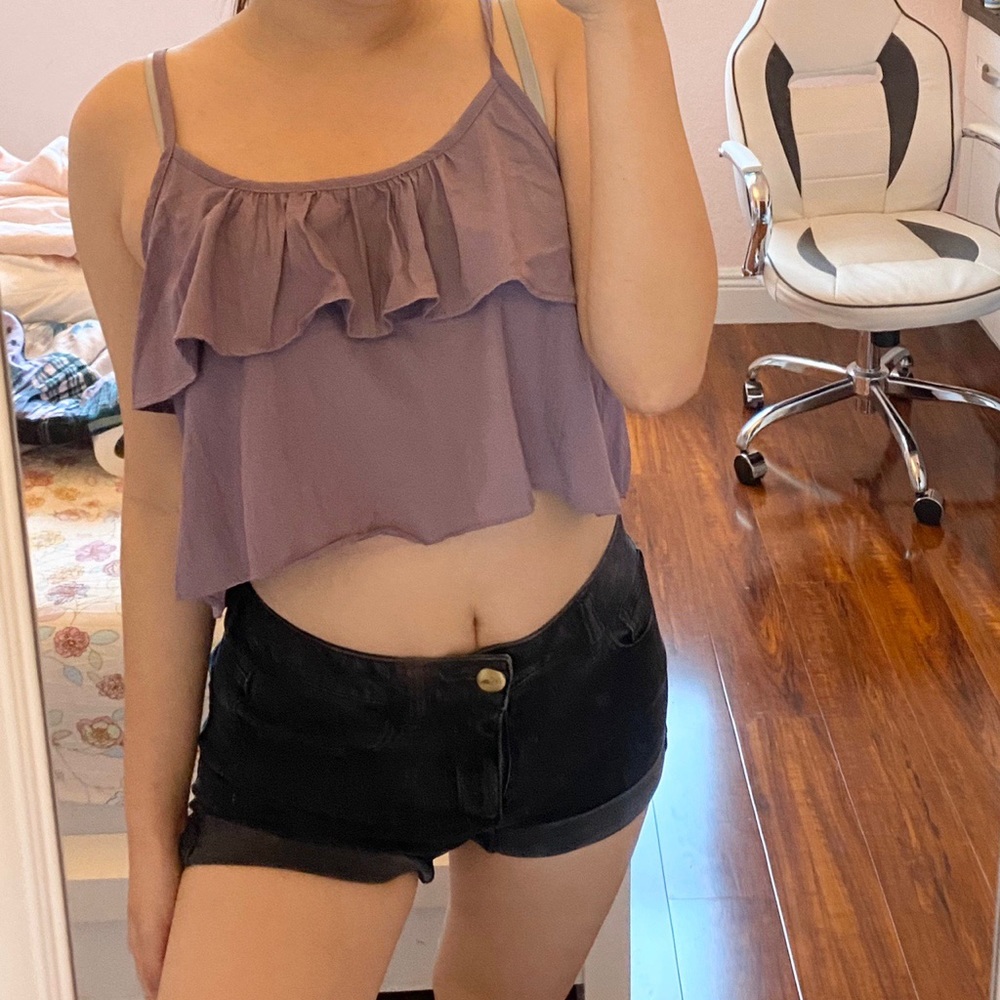 purple babydoll ruffle cami